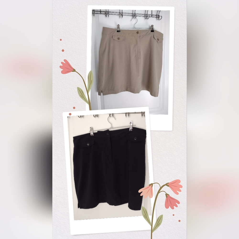 2- Skorts Size 16 1-Beige, 1-Black Zip Up Front By Pocket Page & Tuttle
